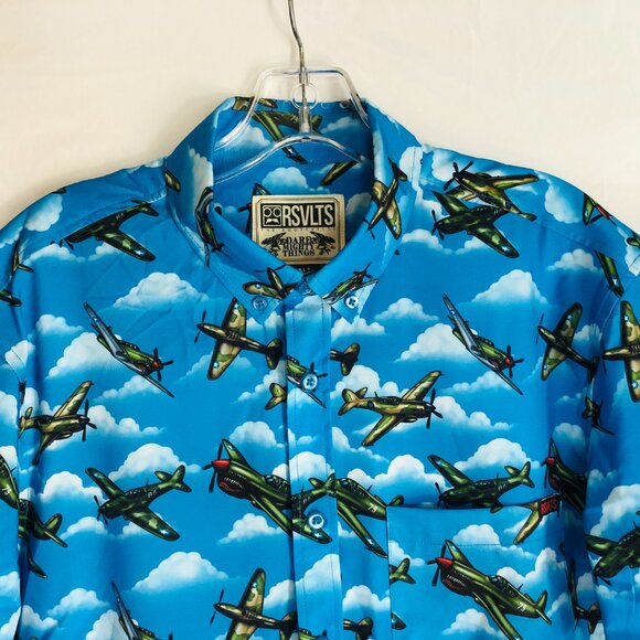 RSVLTS The Roosevelts Men's Size Small Blue Warhawk P-40 Plane Button Up Shirt - Picture 2 of 6